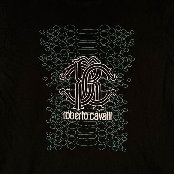 Roberto Cavalli Men's Uomo Black T-Shirt RC Monogram Street Wear Black sz L - Picture 3 of 4